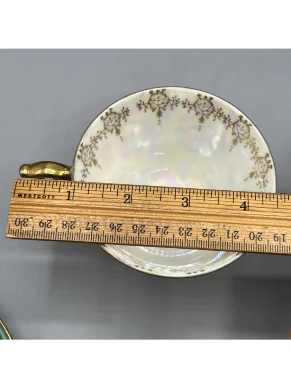 Vtg 50’s Lusterware Tea Cup Saucer Green Gold Trim Masculine Royal Sealy Japan